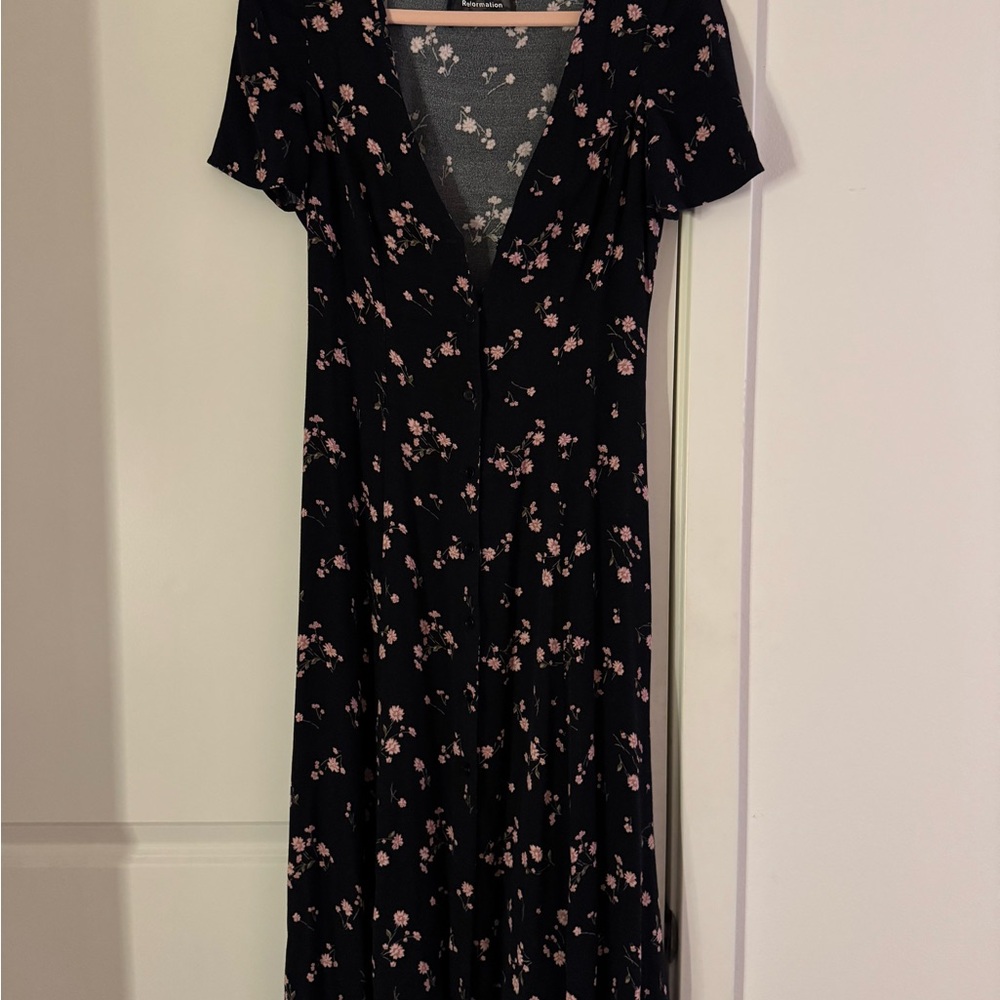 Reformation Floral Black Dress